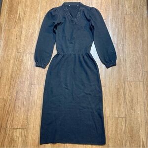 Vintage 70s Long Sleeve Knit Dress with Embellishment Disco Hippy Sz Medium